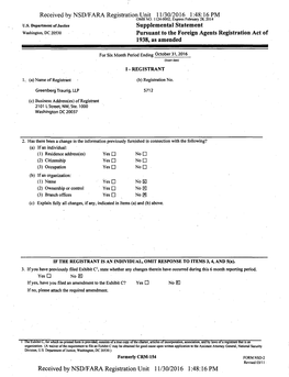 Received by NSD/FARA Registration Unit 11/30/2016 1:48:16 PM Supplemental Statement Pursuant to the Foreign Agents Registration