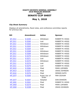 SENATE CLIP SHEET May 1, 2018