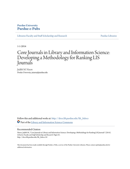 Core Journals in Library and Information Science: Developing a Methodology for Ranking LIS Journals Judith M