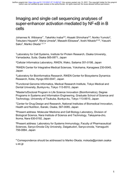 Imaging and Single Cell Sequencing Analyses of Super-Enhancer Activation Mediated by NF-Κb in B Cells