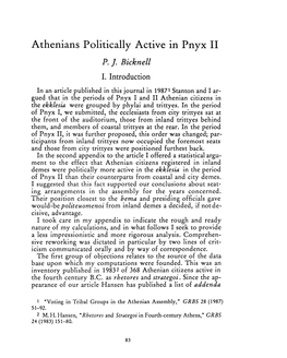 Athenians Politically Active in Pnyx II , Greek, Roman and Byzantine Studies, 30:1 (1989) P.83