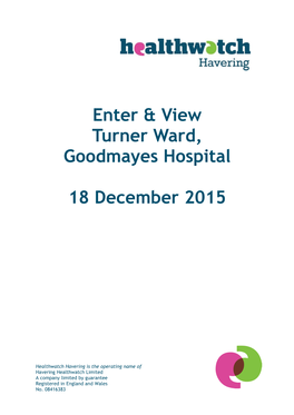 Enter & View Turner Ward, Goodmayes Hospital 18 December