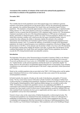 Assessment of the Sensitivity of Estimates of the Trend in the National Koala Population to Uncertainty in Estimates of the Populations at State Level