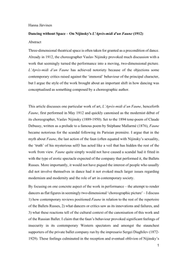 1 Hanna Järvinen Dancing Without Space – on Nijinsky's L'après-Midi D'un Faune (1912) Abstract Three-Dimensional Theatrical