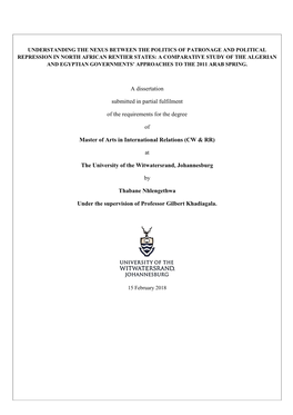 A Dissertation Submitted in Partial Fulfilment of the Requirements for The