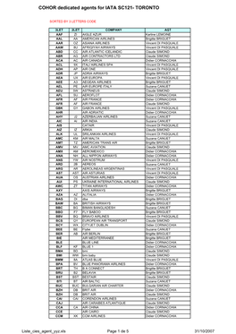 COHOR Dedicated Agents for IATA SC121- TORONTO