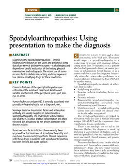 Spondyloarthropathies: Using Presentation to Make the Diagnosis