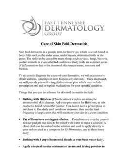 Care of Skin Fold Dermatitis