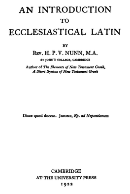 An Introduction to Ecclesiastical Latin