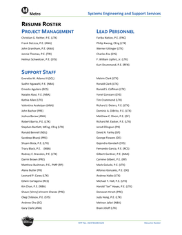 RESUME ROSTER PROJECT MANAGEMENT LEAD PERSONNEL Christian G