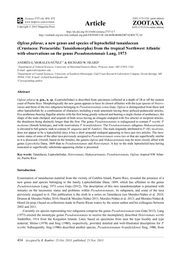 Crustacea: Peracarida: Tanaidomorpha) from the Tropical Northwest Atlantic with Observations on the Genus Pseudonototanais Lang, 1973