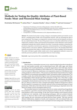 Methods for Testing the Quality Attributes of Plant-Based Foods: Meat- and Processed-Meat Analogs