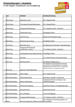 Vergünstigungen + Angebote in Der Region Osnabrück Und Umgebung
