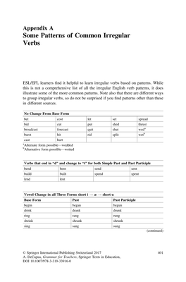 Some Patterns of Common Irregular Verbs