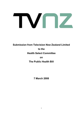 Submission from Television New Zealand Limited to the Health Select Committee on the Public Health Bill