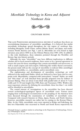 Microblade Technology in Korea and Adjacent Northeast Asia