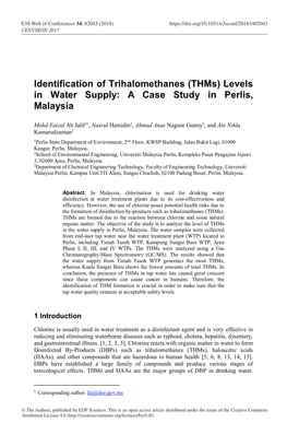 (Thms) Levels in Water Supply: a Case Study in Perlis, Malaysia