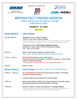 Itinerary for NMMA Fact Finding Mission to Iberian Peninsula