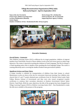 Village Reconstruction Organization (VRO), India Half Yearly Report – April to September 2012