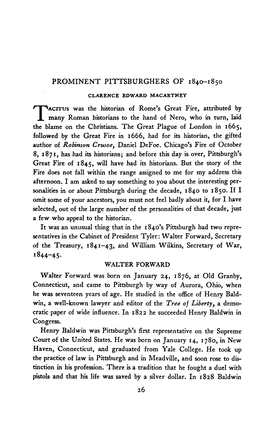 PROMINENT PITTSBURGHERS of 1840-1 850 Tacitus Was the Historian of Rome's Great Fire, Attributed by Many Roman Historians To