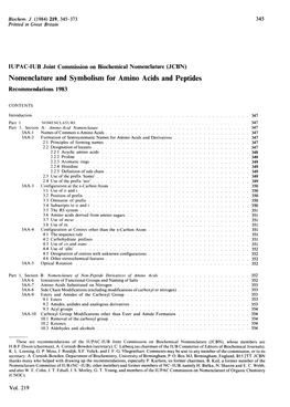 Nomenclature and Symbolism for Amino, Acids and Peptides Recommendations 1983