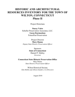 HISTORIC and ARCHITECTURAL RESOURCES INVENTORY for the TOWN of WILTON, CONNECTICUT Phase II