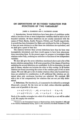 On Definitions of Bounded Variation for Functions of Two Variables*