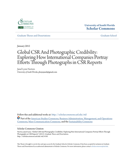 Exploring How International Companies Portray Efforts Through Photographs in CSR Reports Janel Lynn Norton University of South Florida, Phojojanel@Gmail.Com