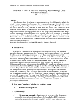 Prediction of a Rise in Antisocial Personality Disorder Through Cross- Generational Analysis