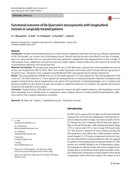 Functional Outcome of De Quervain's Tenosynovitis with Longitudinal