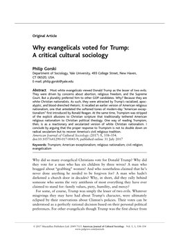 Why Evangelicals Voted for Trump: a Critical Cultural Sociology