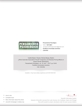 Congruency and Reverse Priming Effects on Implicit Gender Stereotyping Pensamiento Psicológico, Vol