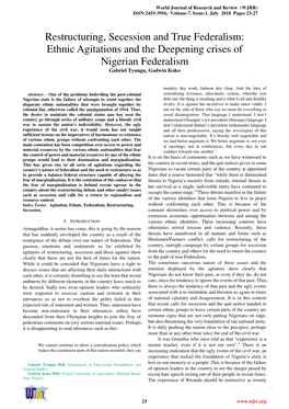 Ethnic Agitations and the Deepening Crises of Nigerian Federalism Gabriel Tyungu, Godwin Koko