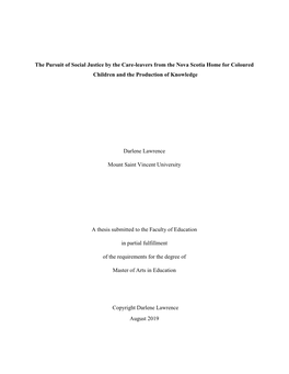 The Pursuit of Social Justice by the Care-Leavers from the Nova Scotia Home for Coloured Children and the Production of Knowledge