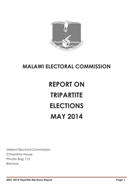 Malawi Electoral Commission Report on Tripartite Elections May 2014