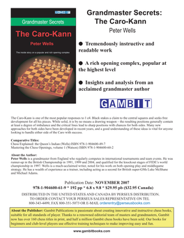 Grandmaster Secrets: the Caro-Kann Peter Wells