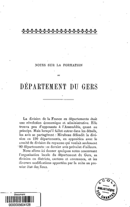 Notes Sur La Formation Du Departement Du Gers