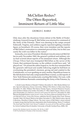 Mcclellan Redux? the Often- Reported, Imminent Return of Little