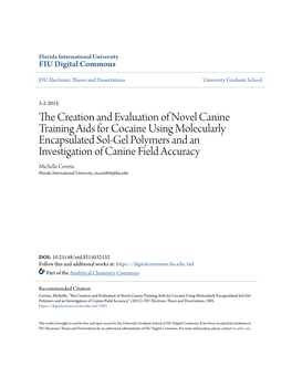 The Creation and Evaluation of Novel Canine Training Aids for Cocaine Using Molecularly Encapsulated Sol-Gel Polymers and An