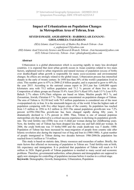 Impact of Urbanization on Population Changes in Metropolitan Area of Tehran, Iran