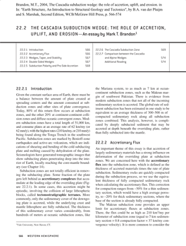 22.2 the CASCADIA SUBDUCTION WEDGE: the ROLE of ACCRETION, UPLIFT, and EROSION—An Essay by Mark T. Brandon1