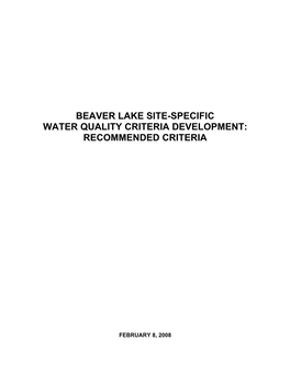 Beaver Lake Site-Specific Water Quality Criteria Development: Recommended Criteria