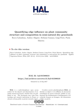 Quantifying Edge Influence on Plant Community Structure And