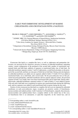 Early Post-Embryonic Development of Marine Chelicerates and Crustaceans with a Nauplius