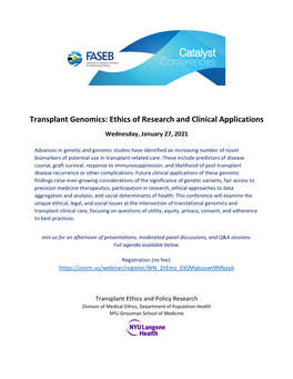 Transplant Genomics: Ethics of Research and Clinical Applications