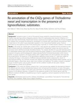 Re-Annotation of the Cazy Genes of Trichoderma Reesei and Transcription in the Presence of Lignocellulosic Substrates