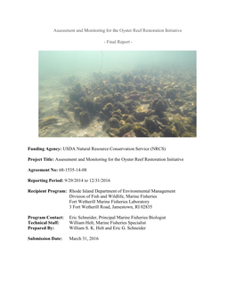 Assessment and Monitoring for the Oyster Reef Restoration Initiative