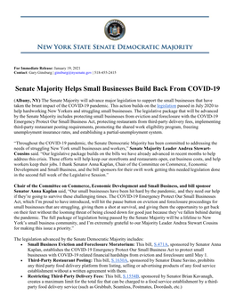 Senate Majority Helps Small Businesses Build Back from COVID-19