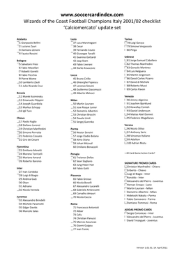 Wizards of the Coast Football Champions Italy 2001/02 Checklist ‘Calciomercato’ Update Set