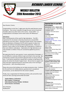 WEEKLY BULLETIN 28Th November 2013